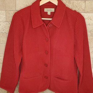 Cabela's Women's Jacket Medium Red Chunky Waffle Weave Button Up W/Pockets
